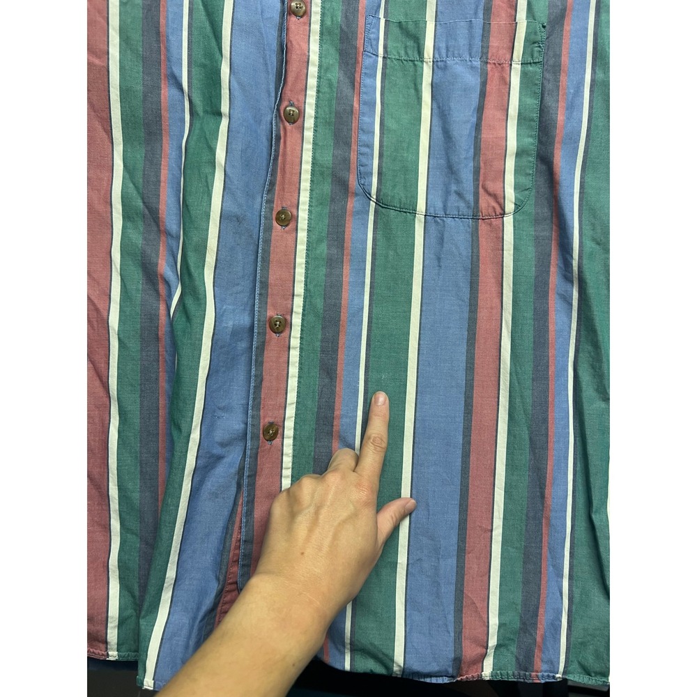 Van Heusen Mens XL Short Sleeve Button Down Shirt Striped Cotton Retro Dad 90s - Picture 7 of 10